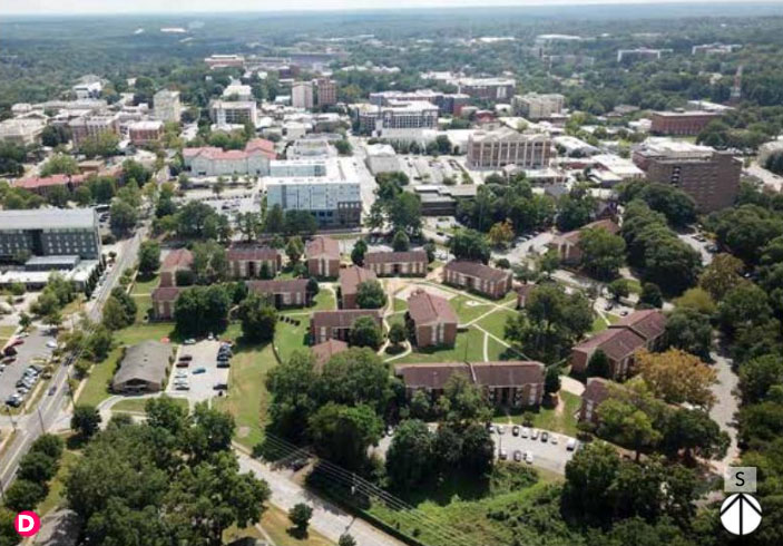 aerial image of present-day North Downtown Athens Georgia