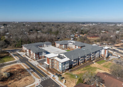 sunny aerial view of The View at NoDA apartments in Athens Georgia