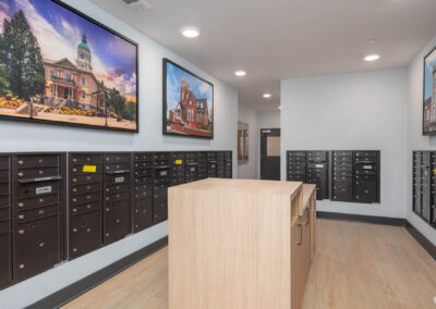 resident mail room with parcel lockers at The View at NoDA apartments in Athens Georgia