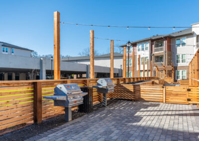sunny outdoor BBQ grilling area at The View at NoDA apartments in Athens Georgia